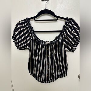 Francesca’s Black & White Stripe Off the Shoulder Crop Top, Size M